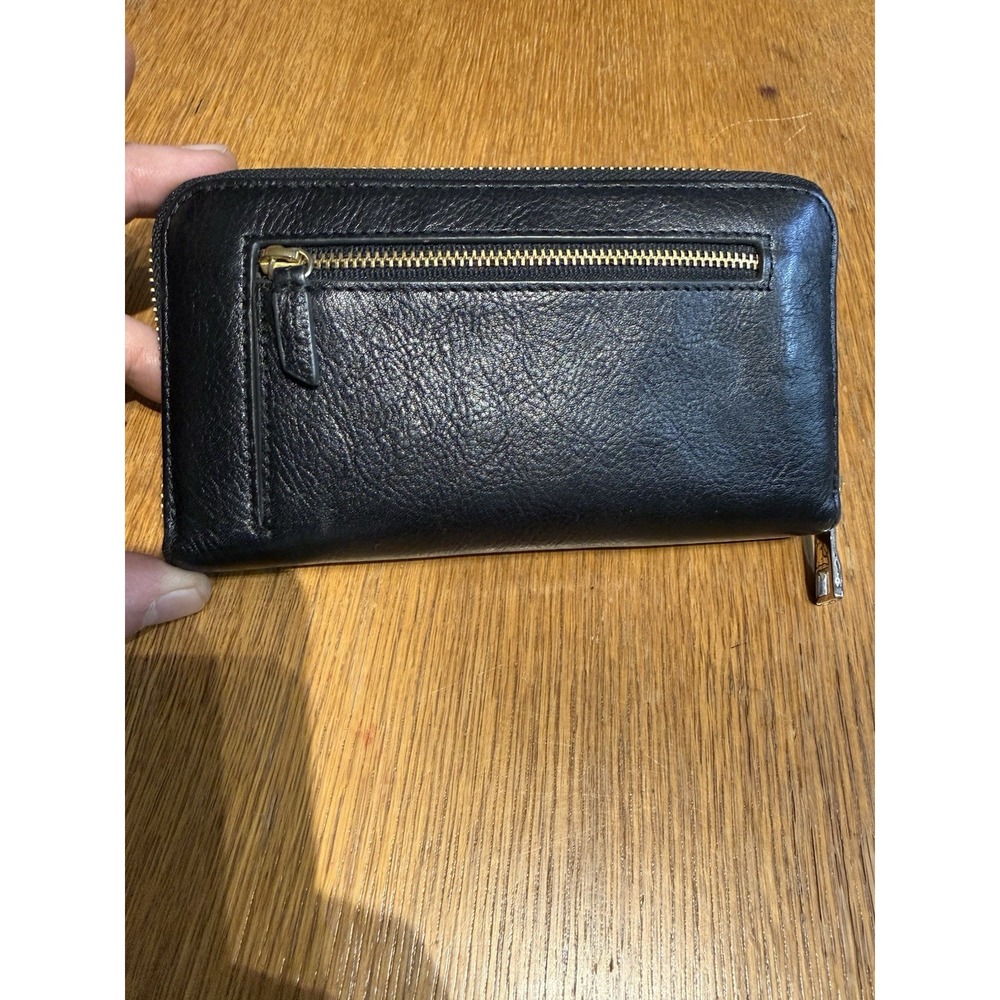 Fossil Black Leather Zip Around Wallet Cowhide Continental Organizer Slim - Picture 3 of 9